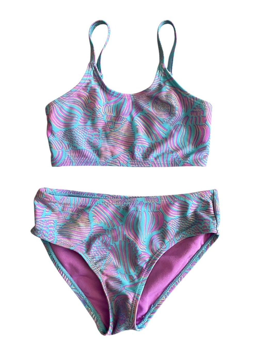 NWT Wave Zone Girls 2-Piece Bikini Swimsuit XS 4/5 Seashell Print